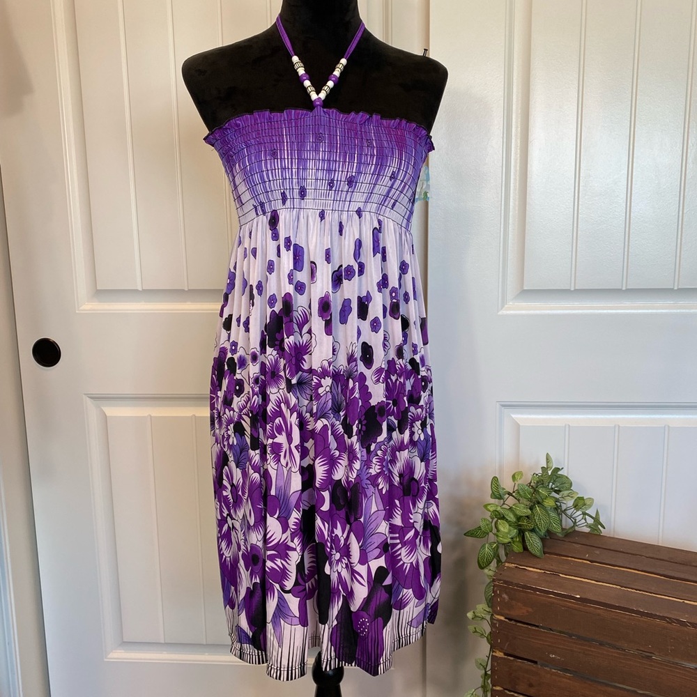 New!  Summer Halter Beaded Beach Cover Ups Strapless Boho Floral Print Sundress